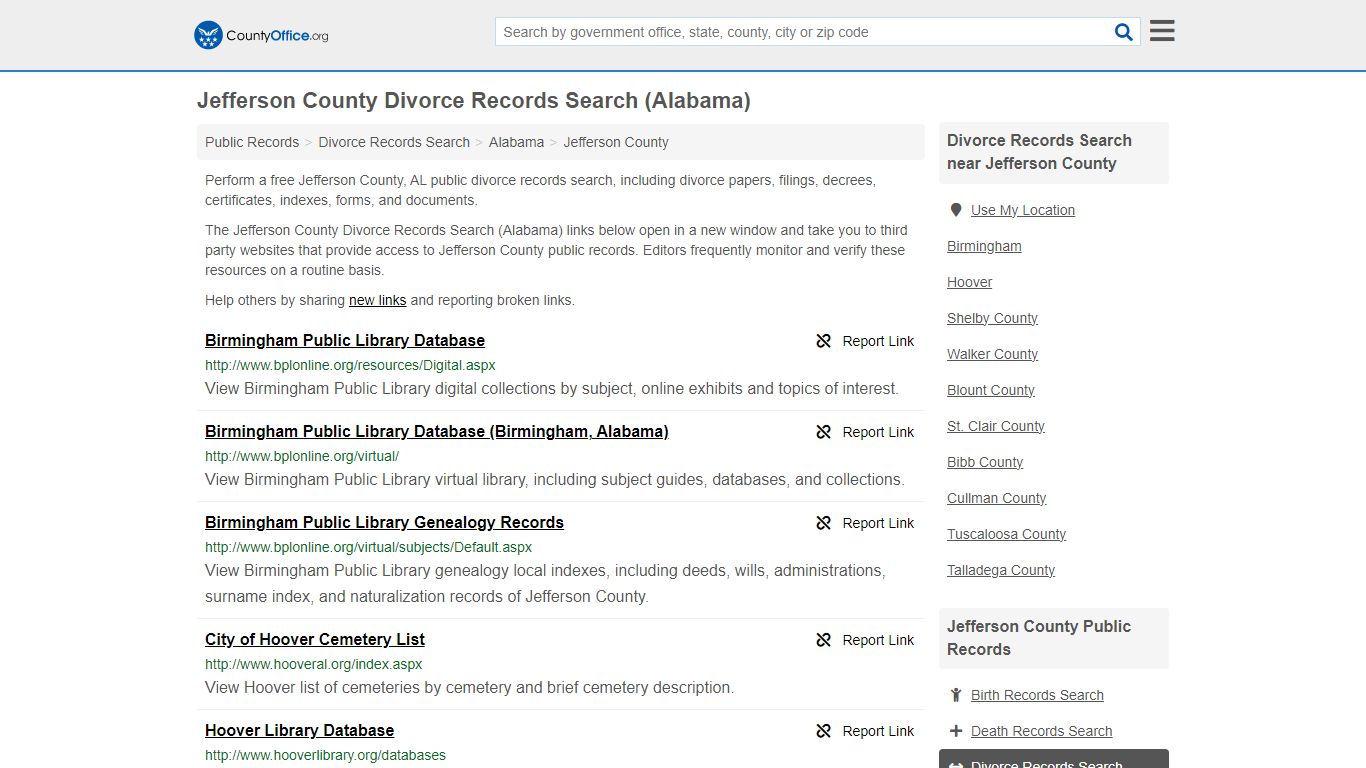 Jefferson County Divorce Records Search (Alabama) - County Office